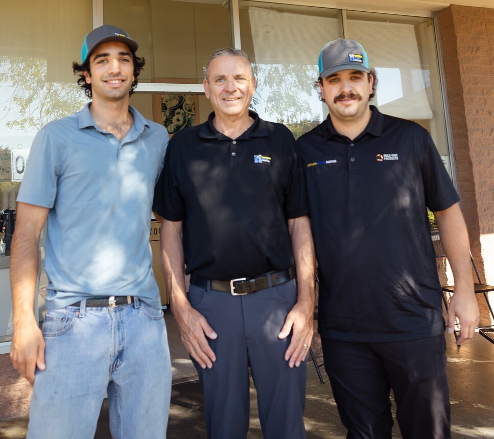 Barry Murrin (center) with his sons Cameron and Cole, Northern Pacific Roofing, San Rafael, CA