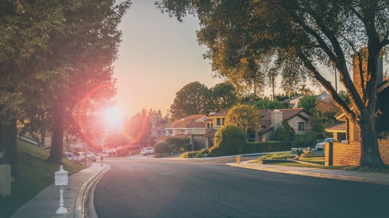 A California hillside neighborhood at golden hour