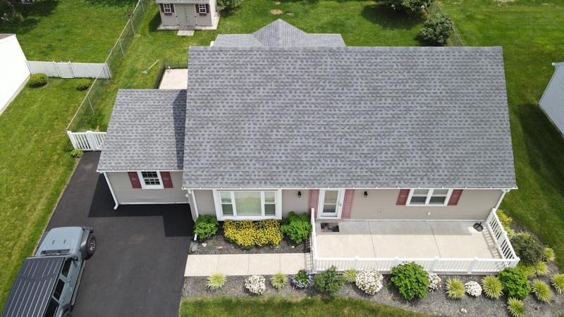 Newly installed asphalt shingle roof on a home