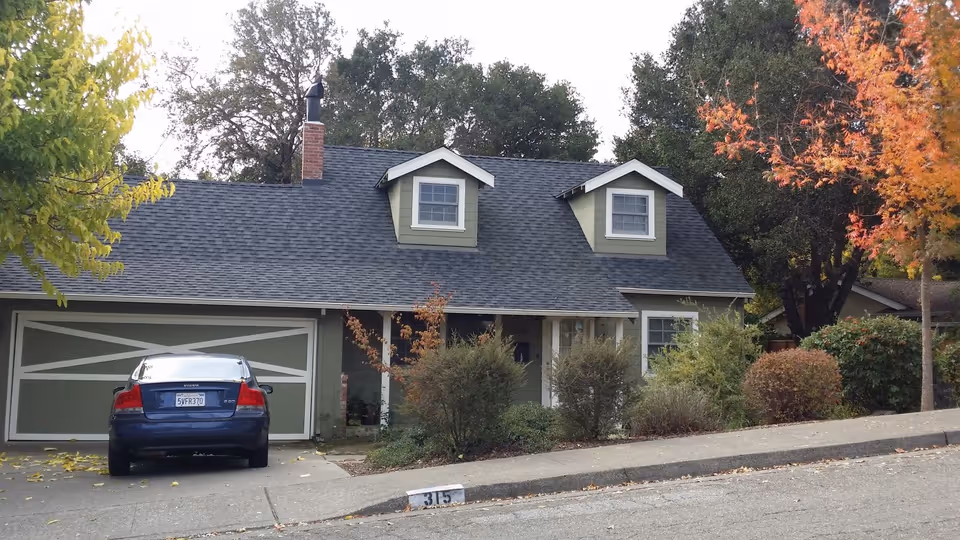 Completed residential roof replacement at 315 Pinewood in San Rafael, CA