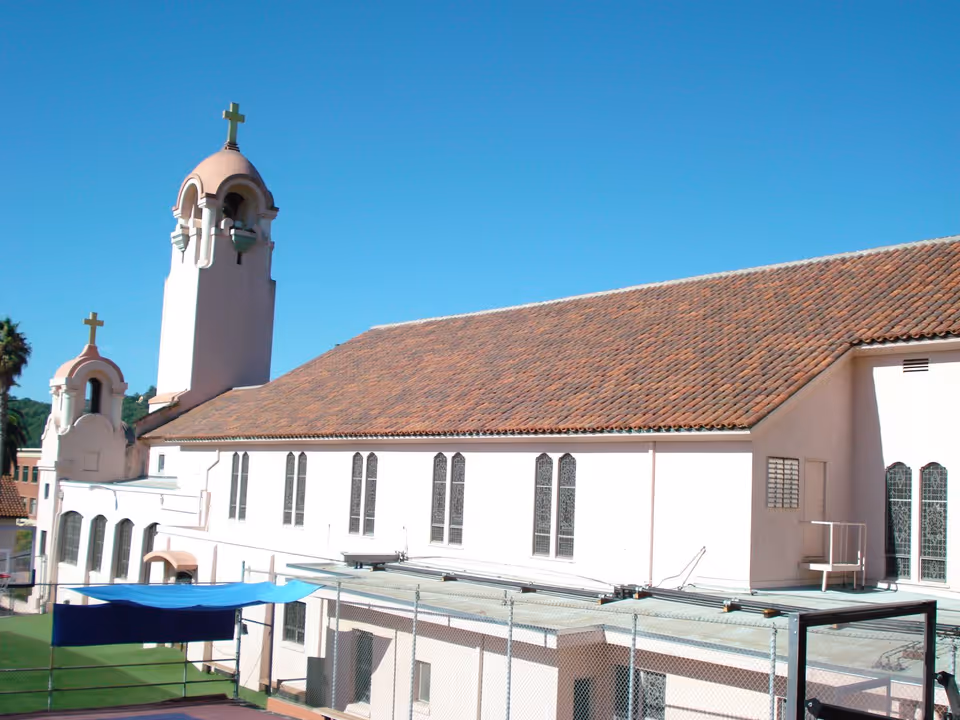 Tile roof at St. Raphael Church in San Rafael, CA — commercial roofing by Northern Pacific Roofing